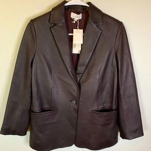 Vince. | NWT Women’s Long Sleeve V-Neck Fitted Brown Lamb Leather Blazer Size M